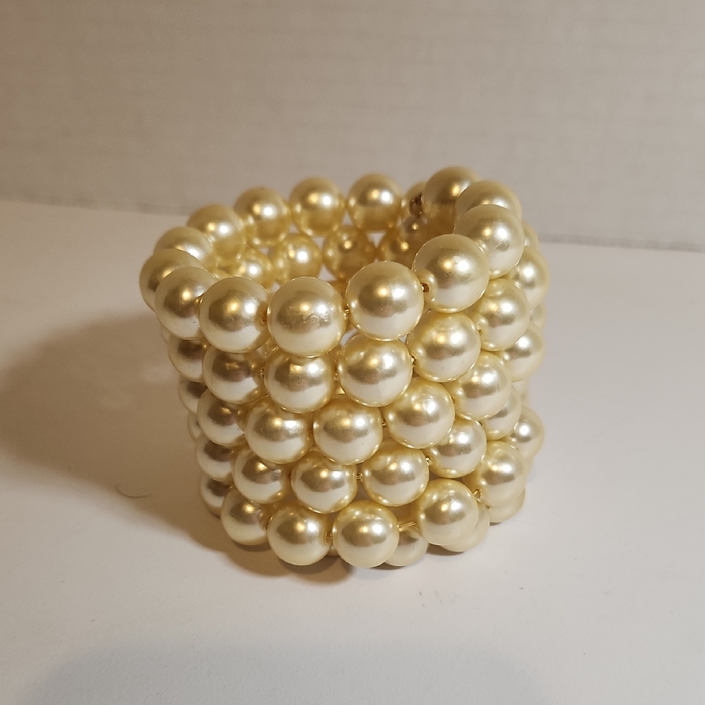 Monet Faux Pearl Coil Bracelet
